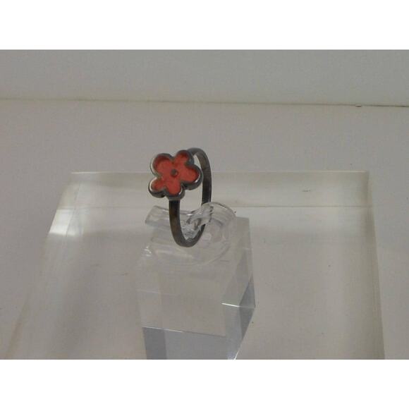 Vibrant Pink Splat Flower Ring Oxidized Sterling Silver Size 6.25 - Fun Enamel - Picture 2 of 6